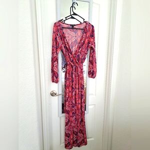 Espresso Chaudry Floral Long Ruffle Sleeve Long Length Women's Dress Size S